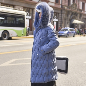 8827中长款过膝韩国东大门新款羽绒服女宽松bf大毛领加厚棉衣外套